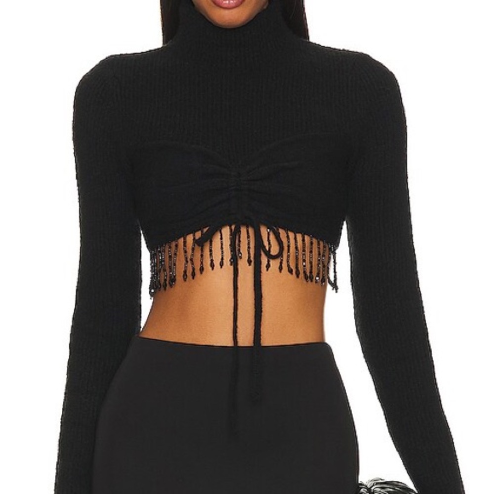 MAJORELLE Black Cropped Top with Fringe
